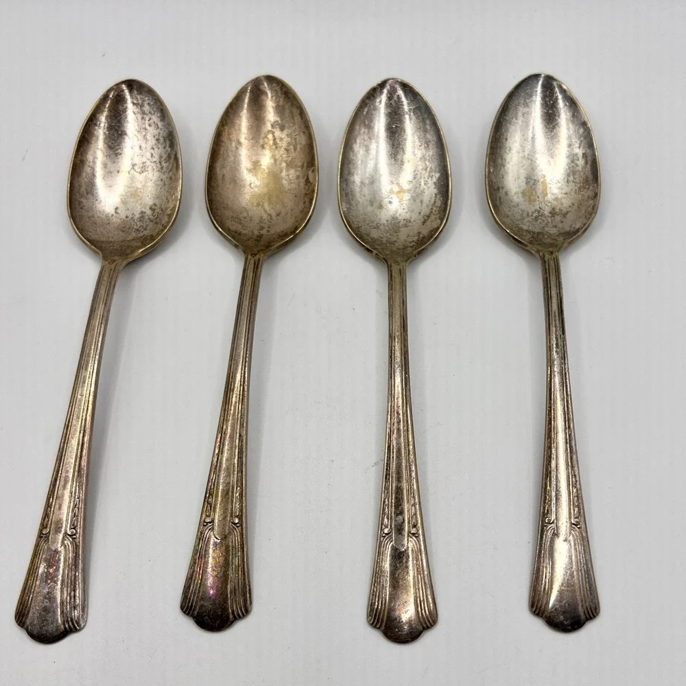 Lady Betty Silver Plate Spoons Set of 4 6in Silver Fair Art Deco Vintage Ribbed